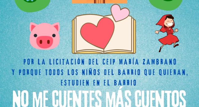 Cartel de la convocatoria del AMPA Claros del bosque del CEIP María Zambrano y la Plataforma Cole para todos de Parque Venecia de Zaragoza.