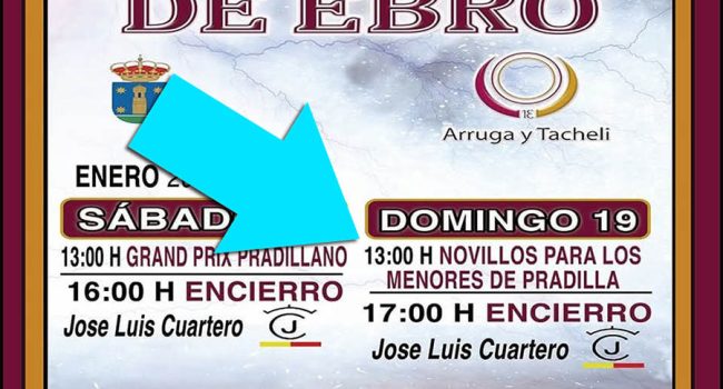 Cartel de la novillada para menores en Pradilla de Ebro.