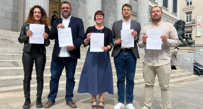 Representantes de Compromís, Chunta Aragonesista, Més per Mallorca y En Comú a las puertas del Congreso | Foto: CHA