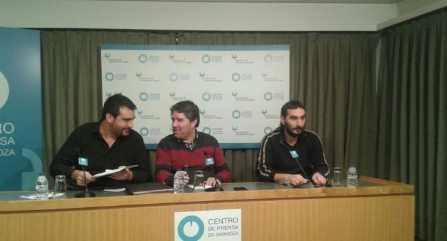 Representantes de los tres sindicatos en la rueda de prensa celebrada el viernes en Zaragoza.