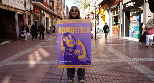 María Goikoetxea en el arranque de campaña de Podemos Aragón.