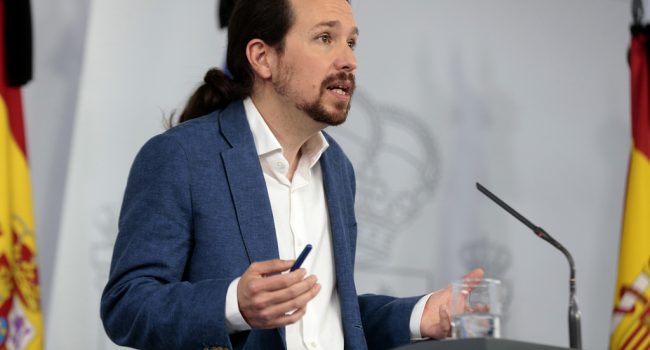 Pablo Iglesias, durante la comparecencia de este viernes. Foto: Pool Moncloa / JM Cuadrado