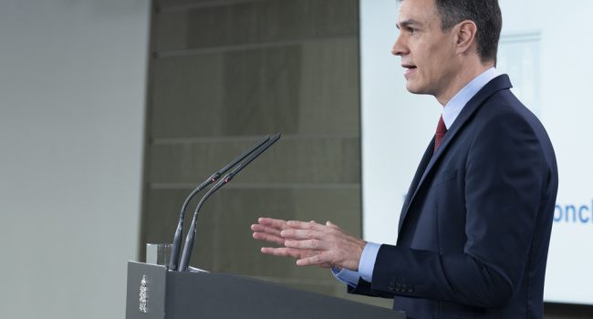 Pedro Sánchez, durante una de sus comparecencias durante el estado de alarma. Foto: Borja Puig de la Bellacasa (Moncloa)