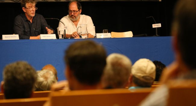 Pedro Santisteve y Luis Clarimón durante la presentación de las Jornadas.
