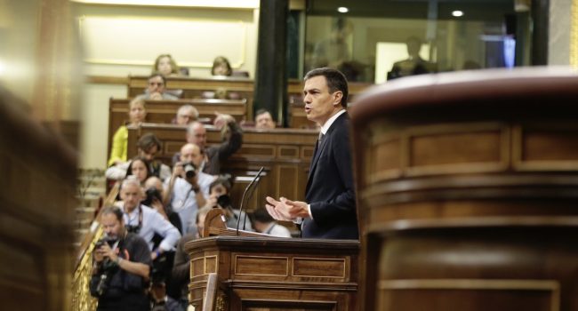 Pedro Sánchez durante el debate de moción de censura a Mariano Rajoy. Foto: Congreso