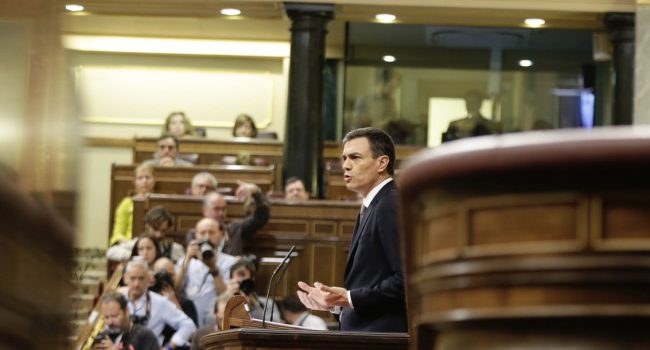 Pedro Sánchez durante el debate de moción de censura a Mariano Rajoy. Foto: Congreso