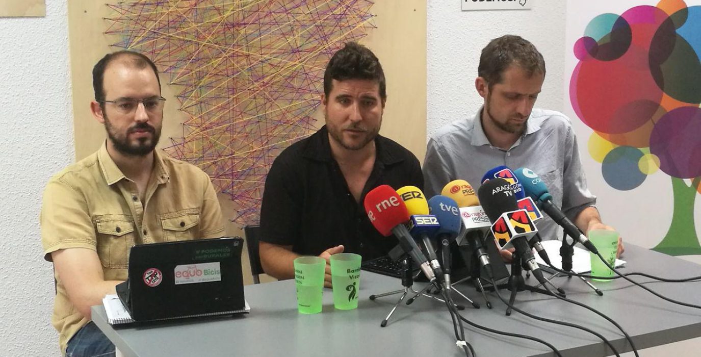 Escartín, Marcellesi y Bail durante la rueda de prensa de este viernes en Zaragoza. Foto: Podemos