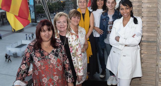 Ludmila Mercerón, Sagrario Saiz, Trinidad García, María Jesús Lázaro, María Jesús Lorente, Carolina García y Justrina Iordachescu, pregoneras de los Pilares 2018. Foto: Daniel Marcos (AZ)