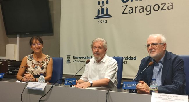 Mignone, Nagore y Susín durante la rueda de prensa en Zaragoza.