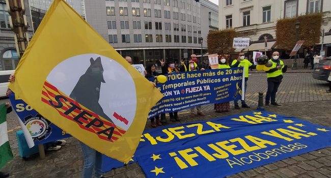 (Archivo) Protesta de STEPA y otros colectivos y plataformas de interinas ante el Parlamento Europeo