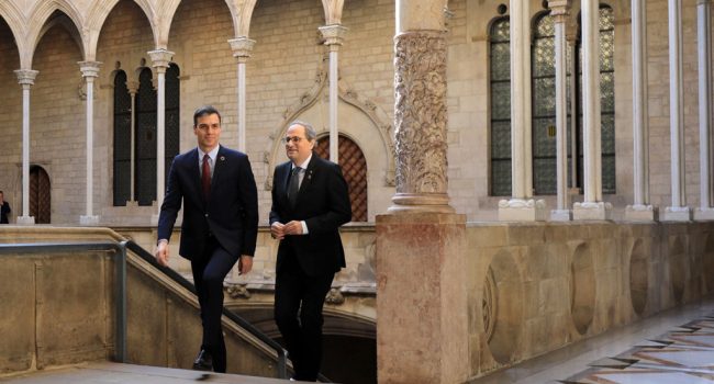 Sánchez y Torra durante el encuentro del 6 de febrero en Barcelona. Foto: Govern