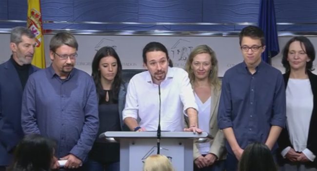 Rueda de Prensa de Pablo Iglesias desde el Congreso de los Diputados.