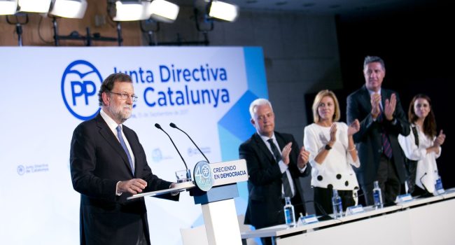 Rajoy en el acto de Barcelona con los miembros del Partido Popular catalán. Foto: PP