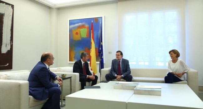 Rajoy, Cospedal, Clavijo y Barragán durante la reunión de este martes. Foto: PP