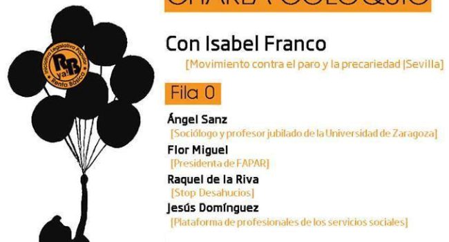 Cartel de la charla de este jueves organizada por la Marchas por la Dignidad de Aragón.
