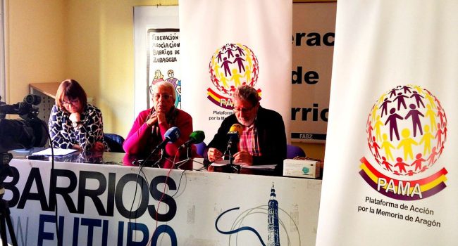 Elena Blasco, Anabel Lapuente y Adolfo Barrena, durante la rueda de prensa de PAMA en la FABZ | Foto: PAMA