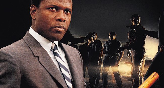 Sidney Potier en un cartel promocional de la película "En el calor de la noche" (1967).