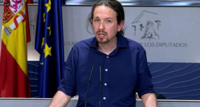 Iglesias durante la comparecencia ante los medios. Foto: Podemos