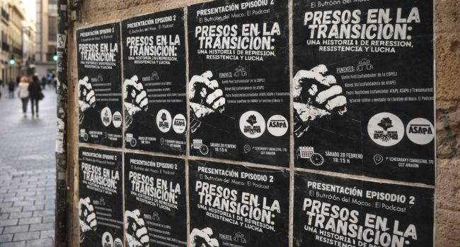 Carteles del acto de Transmuros de este 28 de febrero en Zaragoza.
