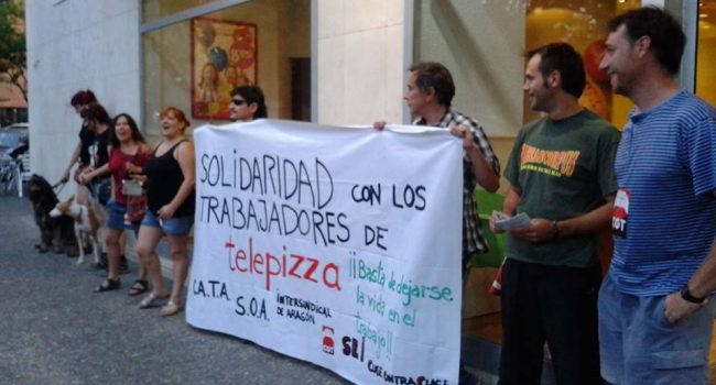 Foto de archivo: Sección Sindical de CGT en Telepizza en una movilización en 2014.