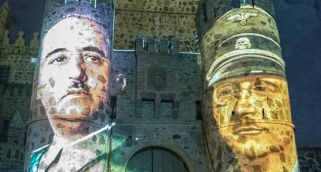 Las imágenes de Franco y del comandante en jefe de las SS nazis, Himmler, en el castillo de Guadamur. Foto: @CLM–UI