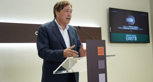 Tomás Guitarte, en la rueda de prensa tras el discurso de Azcón | Foto: Cortes