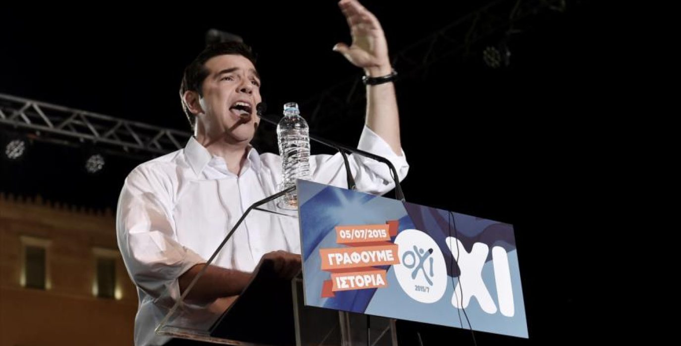 Alexis Tsipras durante el acto por el 'No' en Syntagma. Foto: LibreRed