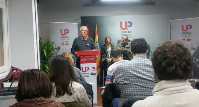 Lara, Magallón y Yuste en un acto en Zaragoza. Foto: Unidad Popular