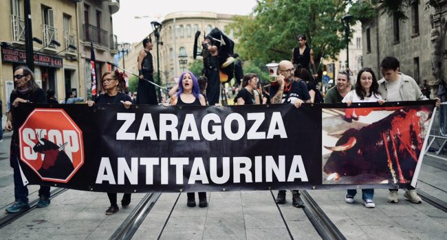 Manifestación antitaurina de Zaragoza en los Pilares 2024 | Foto: Cris Aznar