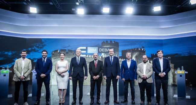 Candidatos y candidata durante el debate electoral "a nueve" | Foto: Aragón TV