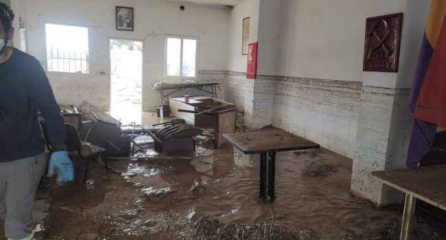 Interior de la sede del PCPV en Paiporta tras la DANA | Foto: PCE Aragón