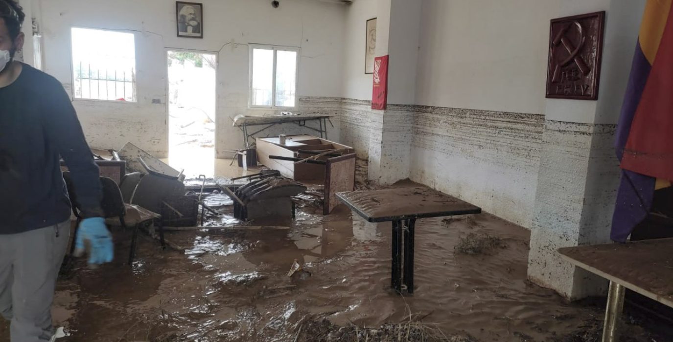 Interior de la sede del PCPV en Paiporta tras la DANA | Foto: PCE Aragón