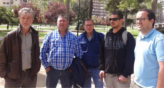 Santisteve y Cubero junto a los representantes del Comité de FCC Parques y Jardines.