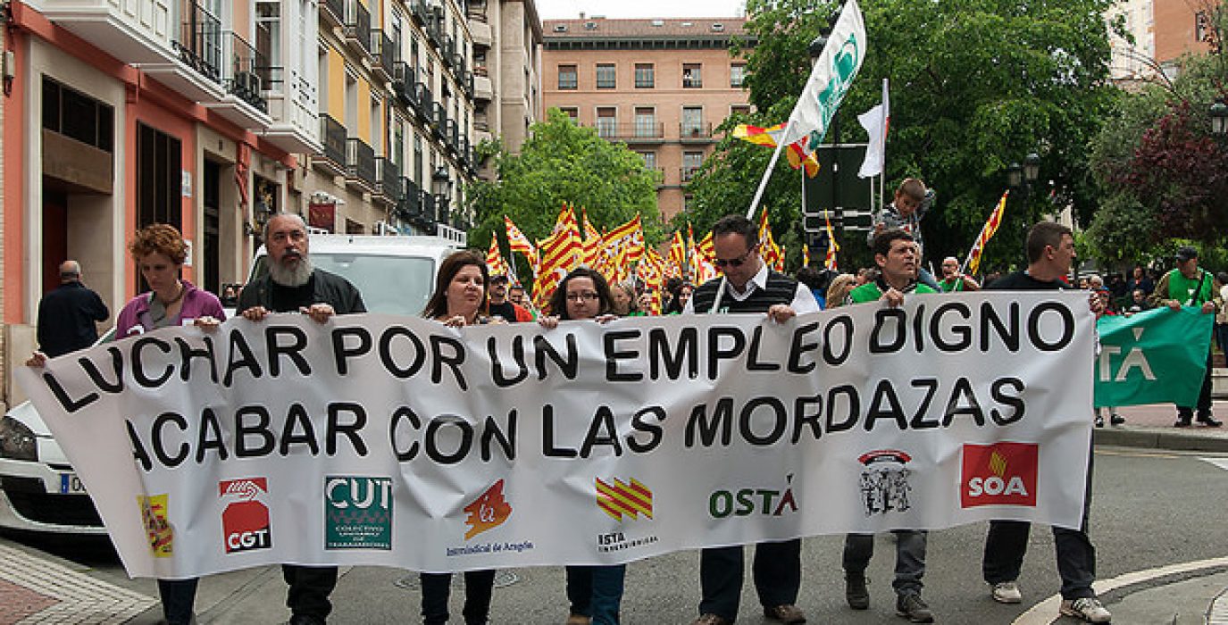 Cabecera de la manifestación de CATA, CGT, CUT, IA, ISTA, OSTA, SASA y SOA en Zaragoza el pasado año. Foto: Diego Díaz (AraInfo)