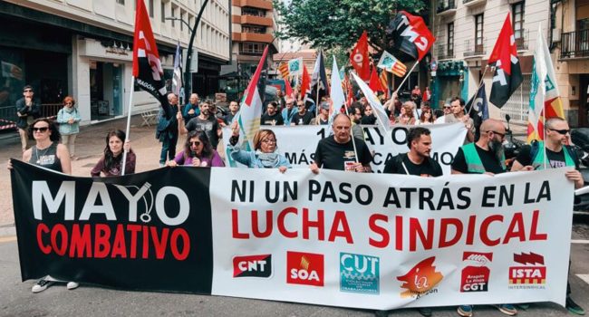 Cabecera de la manifestación del Primero de Mayo en Zaragoza de CGT, CNT, CUT, ISTA, IA y SOA | Foto: @nazionobrera