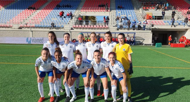 El primer equipo del Zaragoza CFF juega esta temporada en el estadio Enrique Porta de Villanueva de Gállego. Foto: Zaragoza CFF