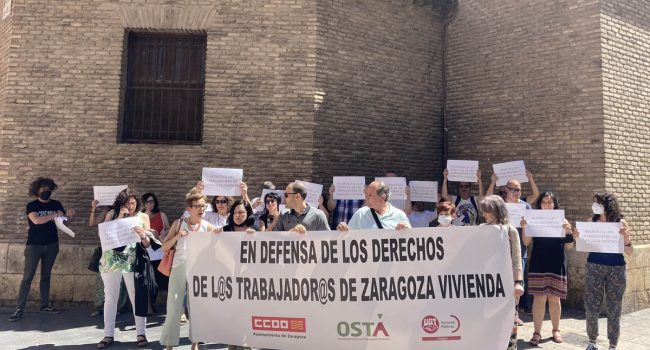 Imagen de una de las concentraciones de las y los trabajadores de Zaragoza Vivienda. Foto: CCOO Aragón