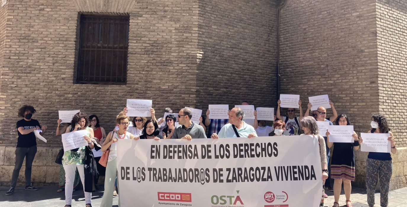 Imagen de una de las concentraciones de las y los trabajadores de Zaragoza Vivienda. Foto: CCOO Aragón