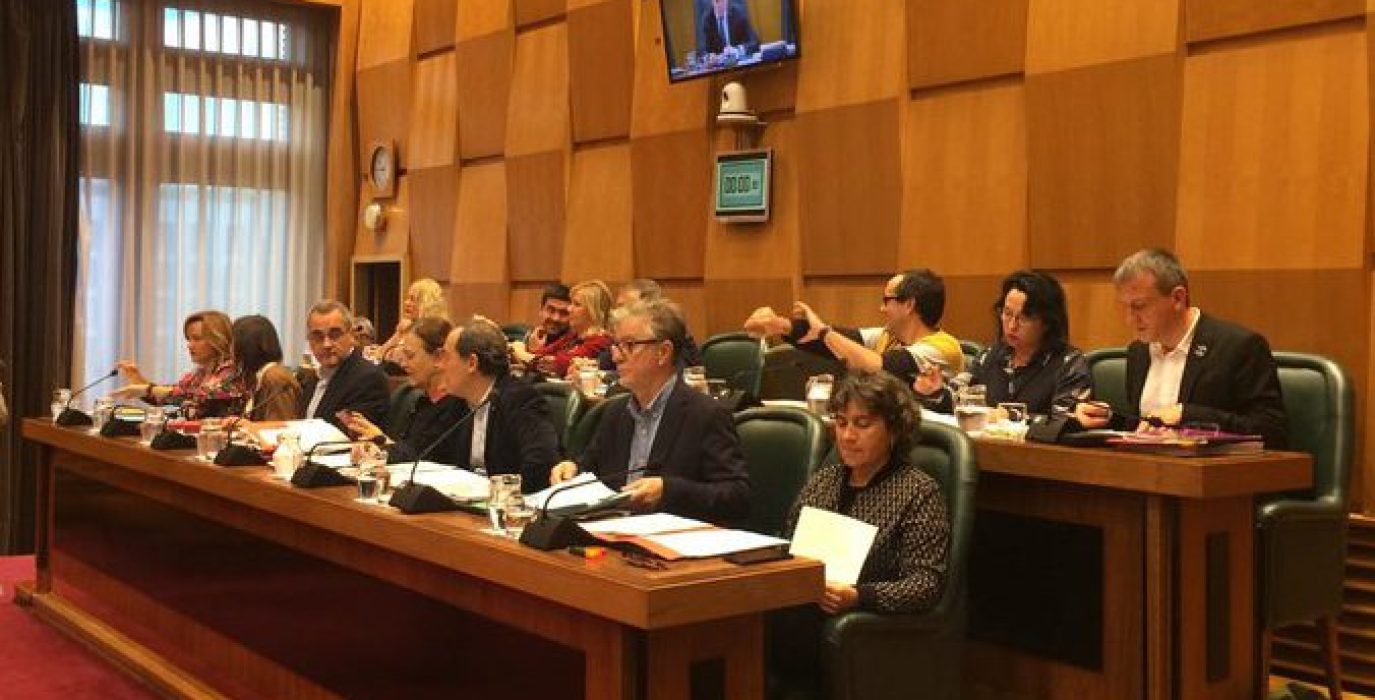Bancada de ZeC, Podemos y PSOE durante el pleno de este viernes. Foto: @zaragozaencomun