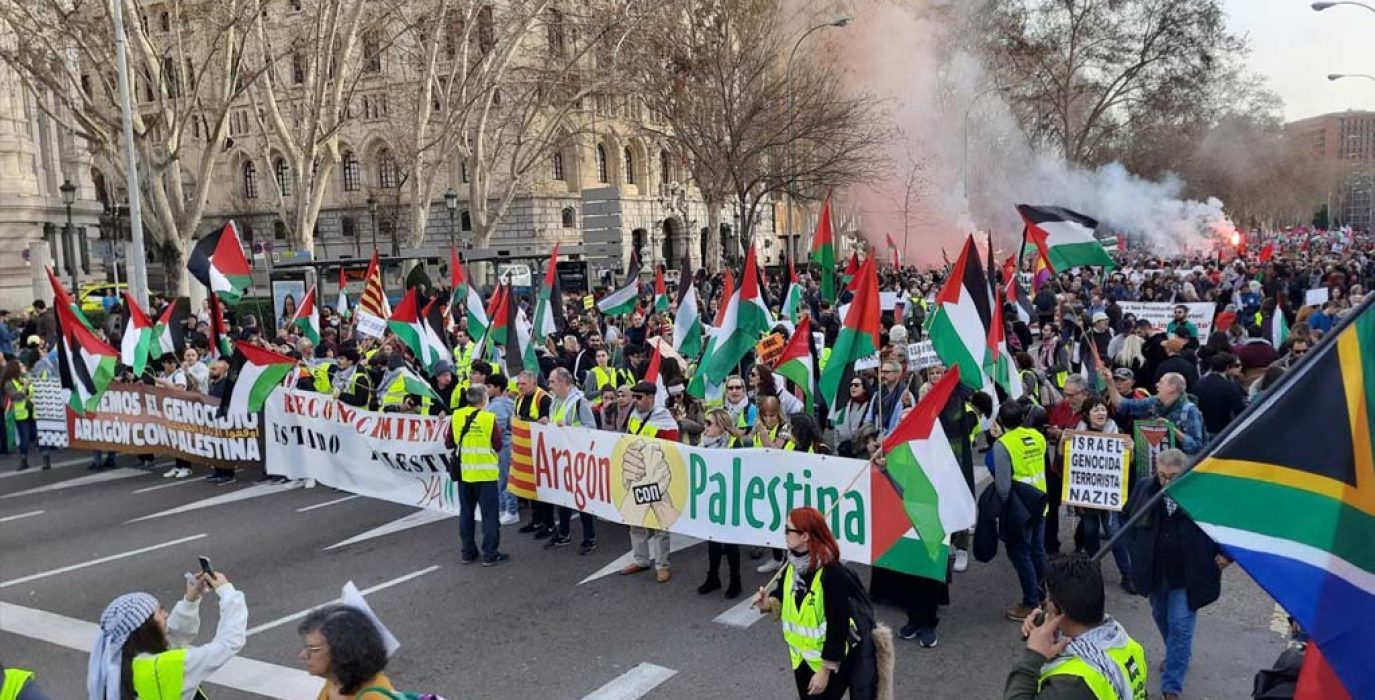 Vista del bloque aragonés en la marcha estatal. | Foto: Aragón con Palestina