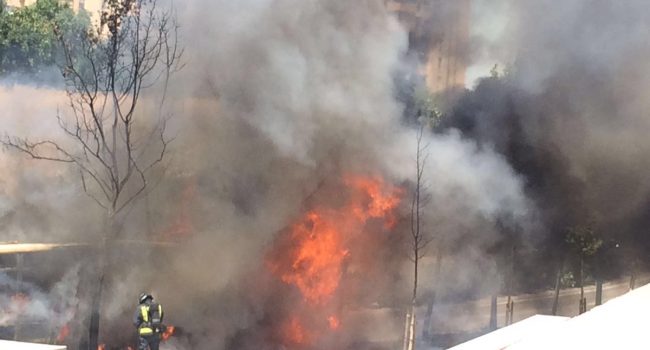 Incendio de un autobús de AUZSA el pasado 12 de julio. Foto: @chichus