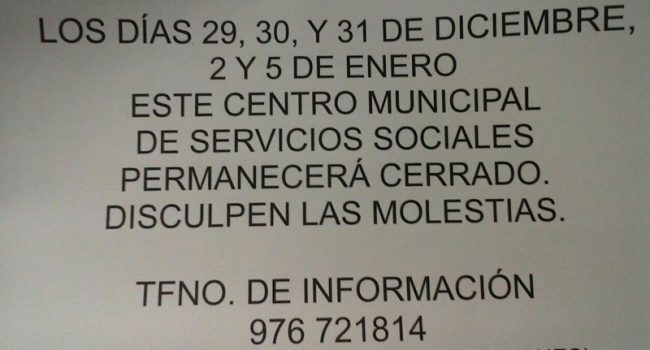 Cartel colocado en los servicios sociales de Zaragoza.