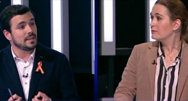 Alberto Garzón (IU) y Marta Rivera (Ciudadanos) durante el debate a 9 retransmitido este miércoles por RTVE.