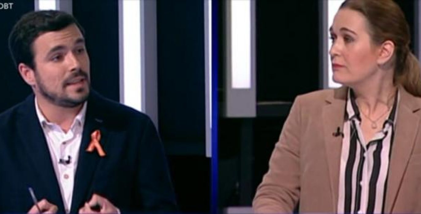 Alberto Garzón (IU) y Marta Rivera (Ciudadanos) durante el debate a 9 retransmitido este miércoles por RTVE.
