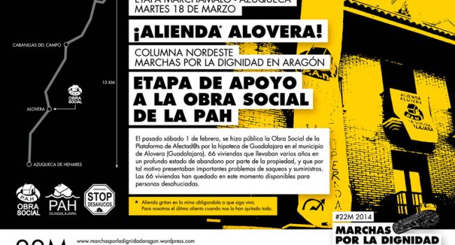 Las y los marchistas visitarán este martes el bloque de viviendas recuperado en Alovera (Guadalajara).