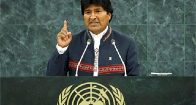 Evo Morales, presidente de Bolivia, durante su intervención en la cumbre del clima de la ONU. Foto: PL