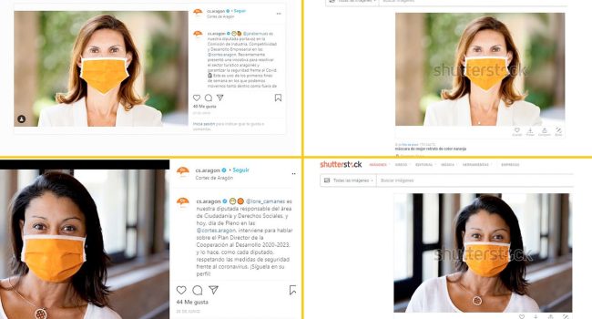 Arriba, imágenes de la diputada Jara Bernués en Instagram y shutterstock. Abajo, fotografías de Loreto Camañes en Instagram y shutterstock.
