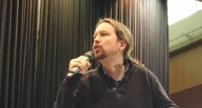 Iglesias durante el acto de Unidas Podemos en Zaragoza. Foto: Podemos