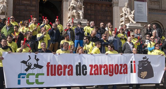 La plantilla de FCC Parques y Jardines de Zaragoza durante la huelga de 2014. Foto: Diego Díaz (AraInfo)