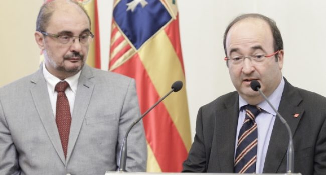 Javier Lambán chunto a Miquel Iceta. Foto: Gubierno d’Aragón